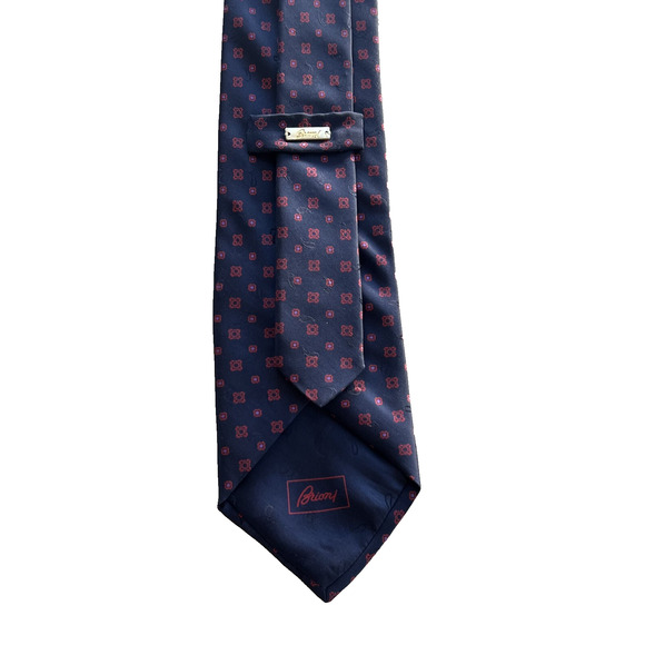 Brioni Necktie Men's Dark Purple/Red Geometric 100% Silk Hand Made In Italy - Picture 1 of 10